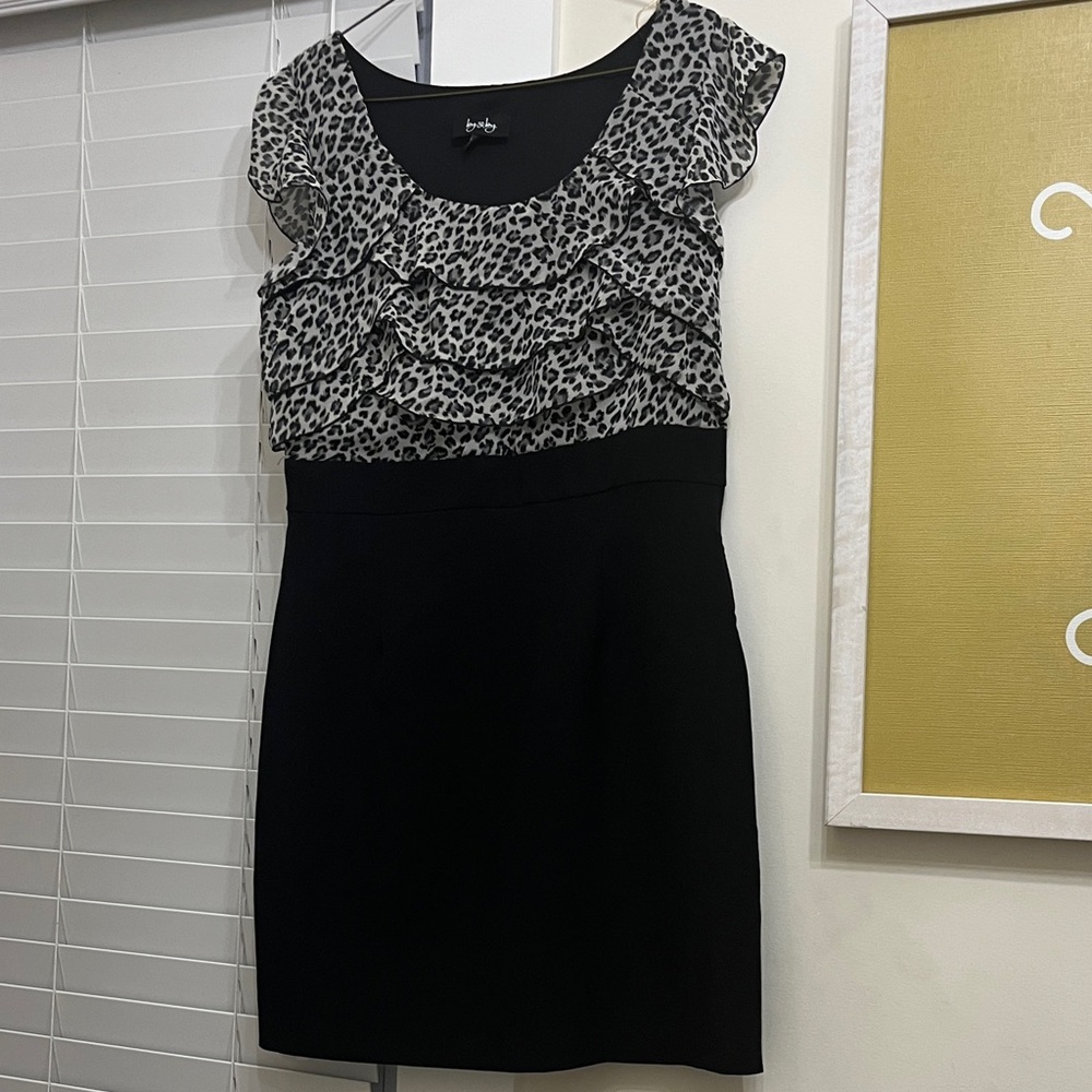 By & By Black and light tan Animal Print Mini Dress